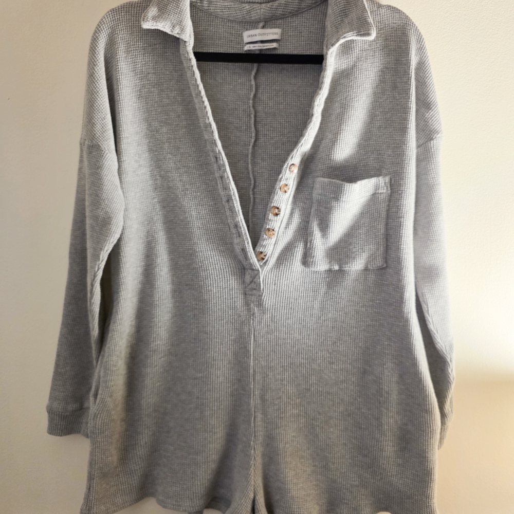 Urban Outfitters Light Gray Waffle Knit Romper